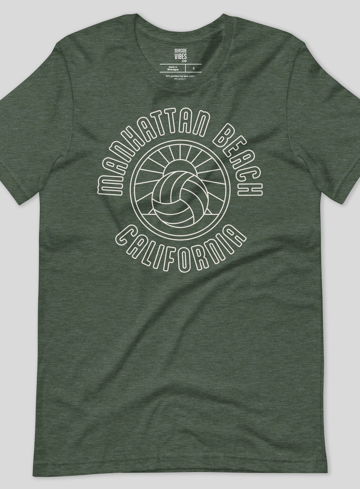 Unisex: Manhattan Beach Volleyball Sunset Tee - Heather Forest
