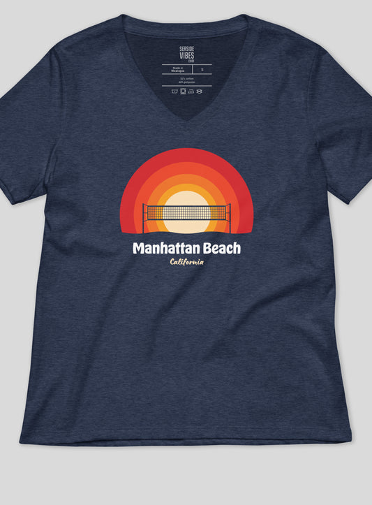 V-Neck: Manhattan Beach Sunset Tee - Heather Navy