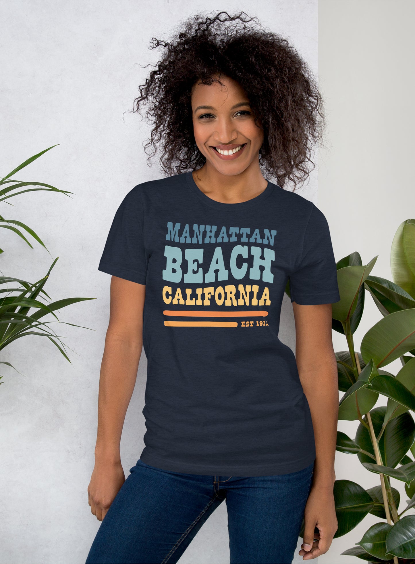 Unisex: Manhattan Beach Vibes Tee - Heather Navy