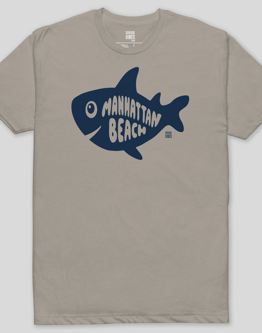 Manhattan Beach Shark Tee - Cotton Blend | Stone Grey