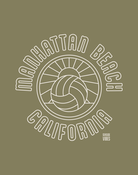 Manhattan Beach Volleyball Sunset Tee - Cotton Blend | Military Green