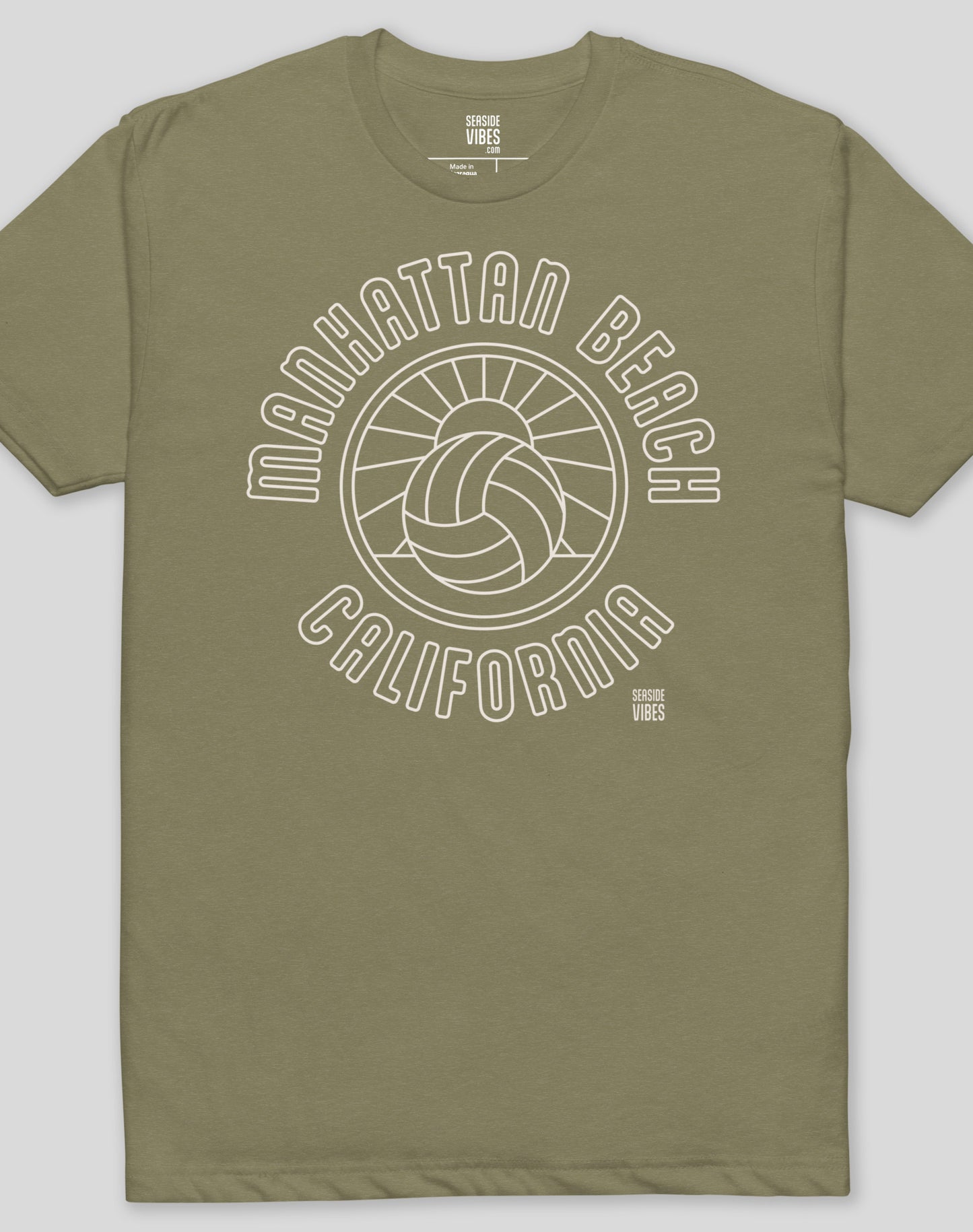 Manhattan Beach Volleyball Sunset Tee - Cotton Blend | Military Green
