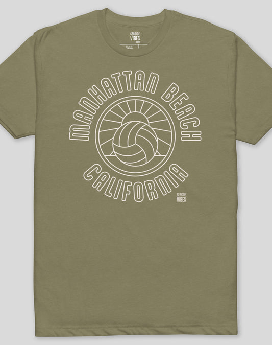 Manhattan Beach Volleyball Sunset Tee - Cotton Blend | Military Green