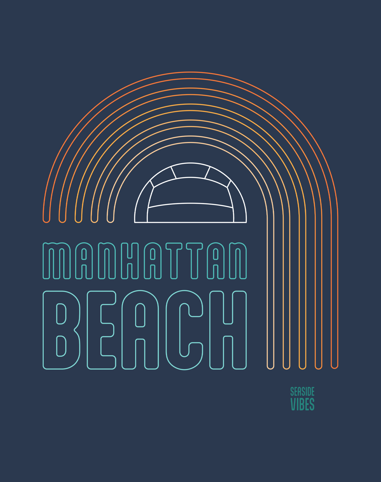 Manhattan Beach Neon Rainbow Tee - Cotton Blend | Midnight Navy