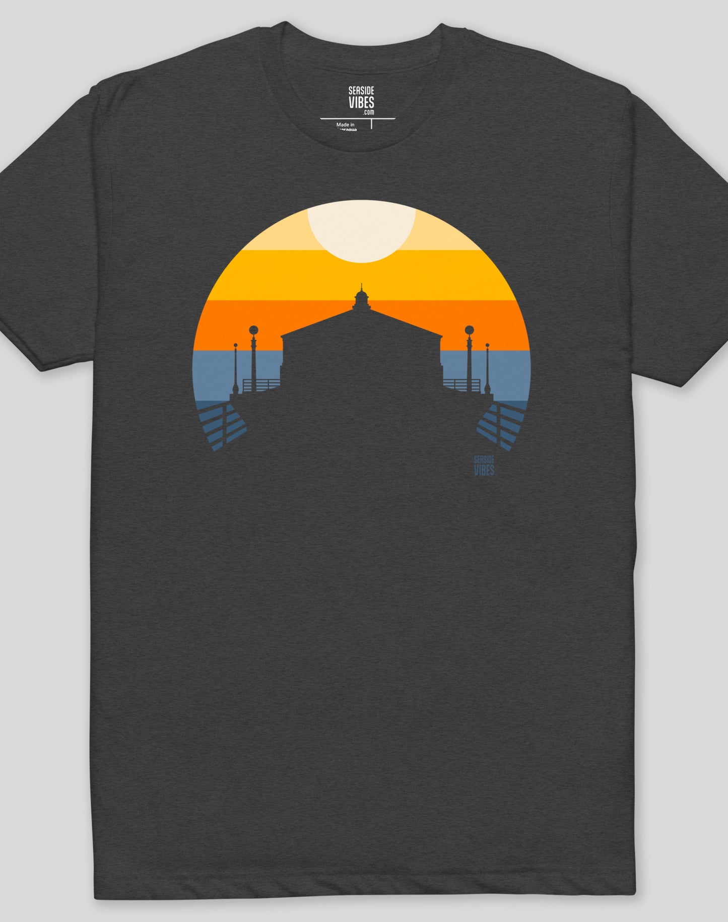 Manhattan Beach Pier Sunset Tee - Cotton Blend | Charcoal