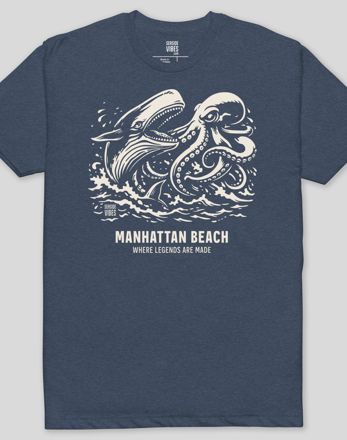 Manhattan Beach Octopus vs Whale Legends Tee - Cotton Blend | Midnight Navy