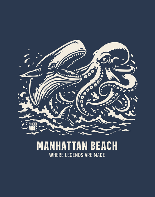 Manhattan Beach Octopus vs Whale Legends Tee - Cotton Blend | Midnight Navy