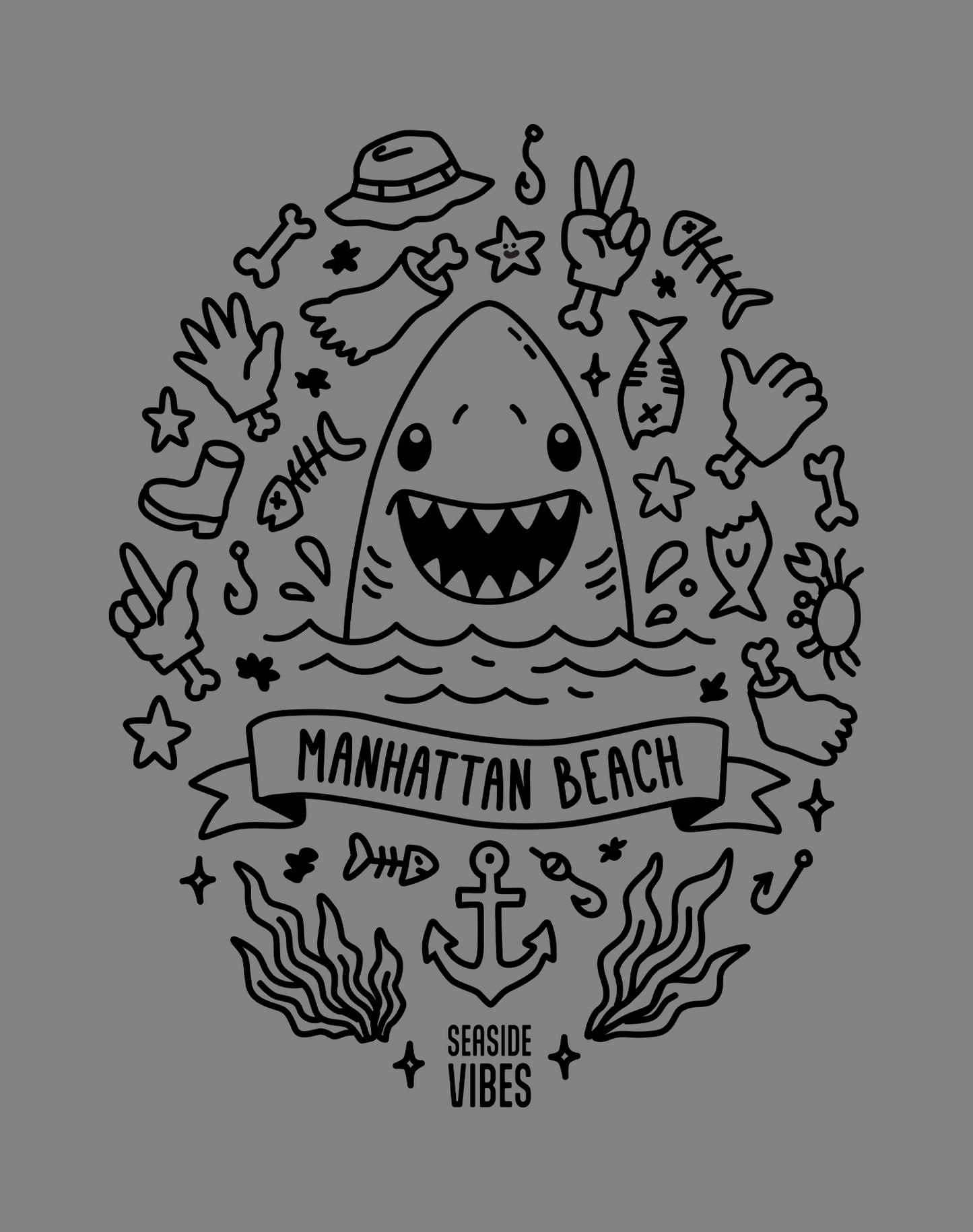 Manhattan Beach Shark Attack! Tee - Cotton Blend | Dark Heather Gray