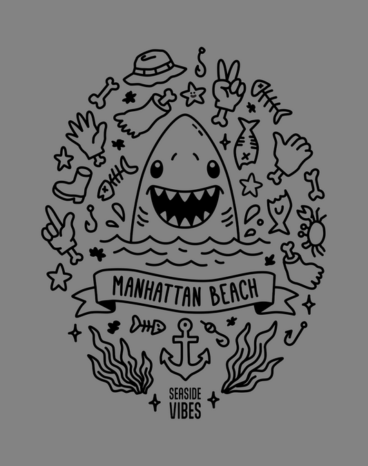 Manhattan Beach Shark Attack! Tee - Cotton Blend | Dark Heather Gray