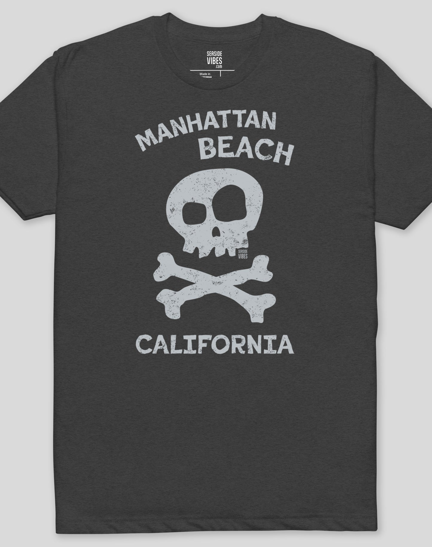 Manhattan Beach Skull & Bones Tee - Cotton Blend | Charcoal
