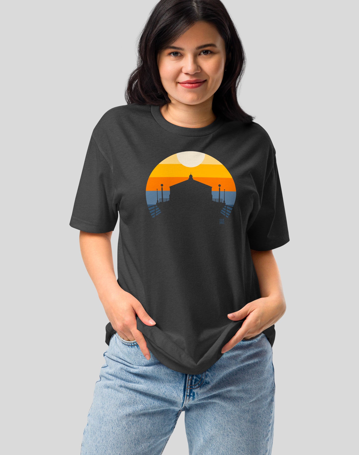 Manhattan Beach Pier Sunset Tee - Cotton Blend | Charcoal