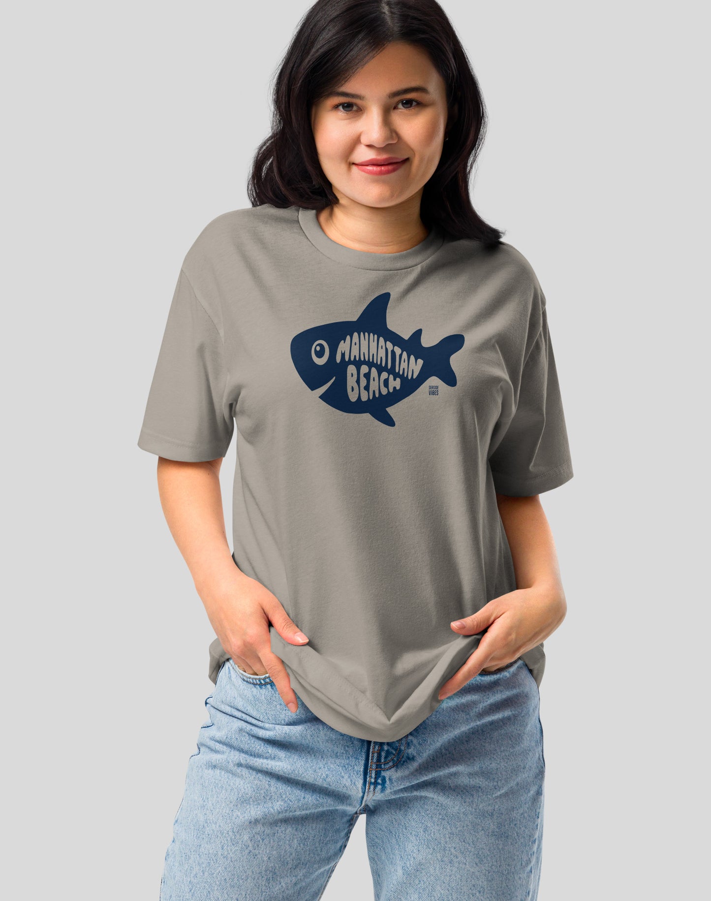 Manhattan Beach Shark Tee - Cotton Blend | Stone Grey
