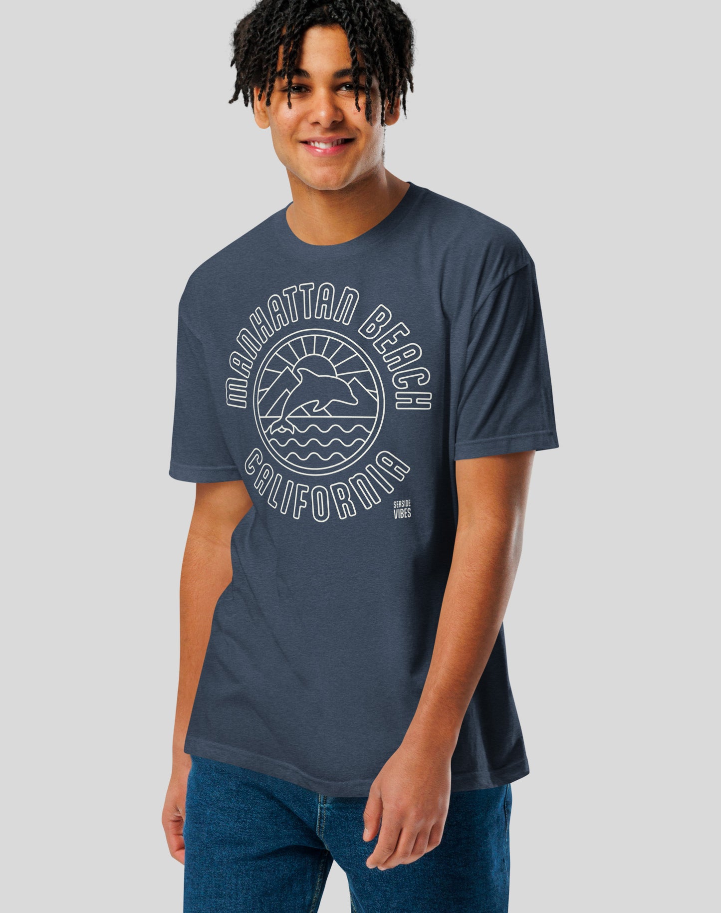Manhattan Beach Dolphin Sunset Tee - Cotton Blend | Midnight Navy