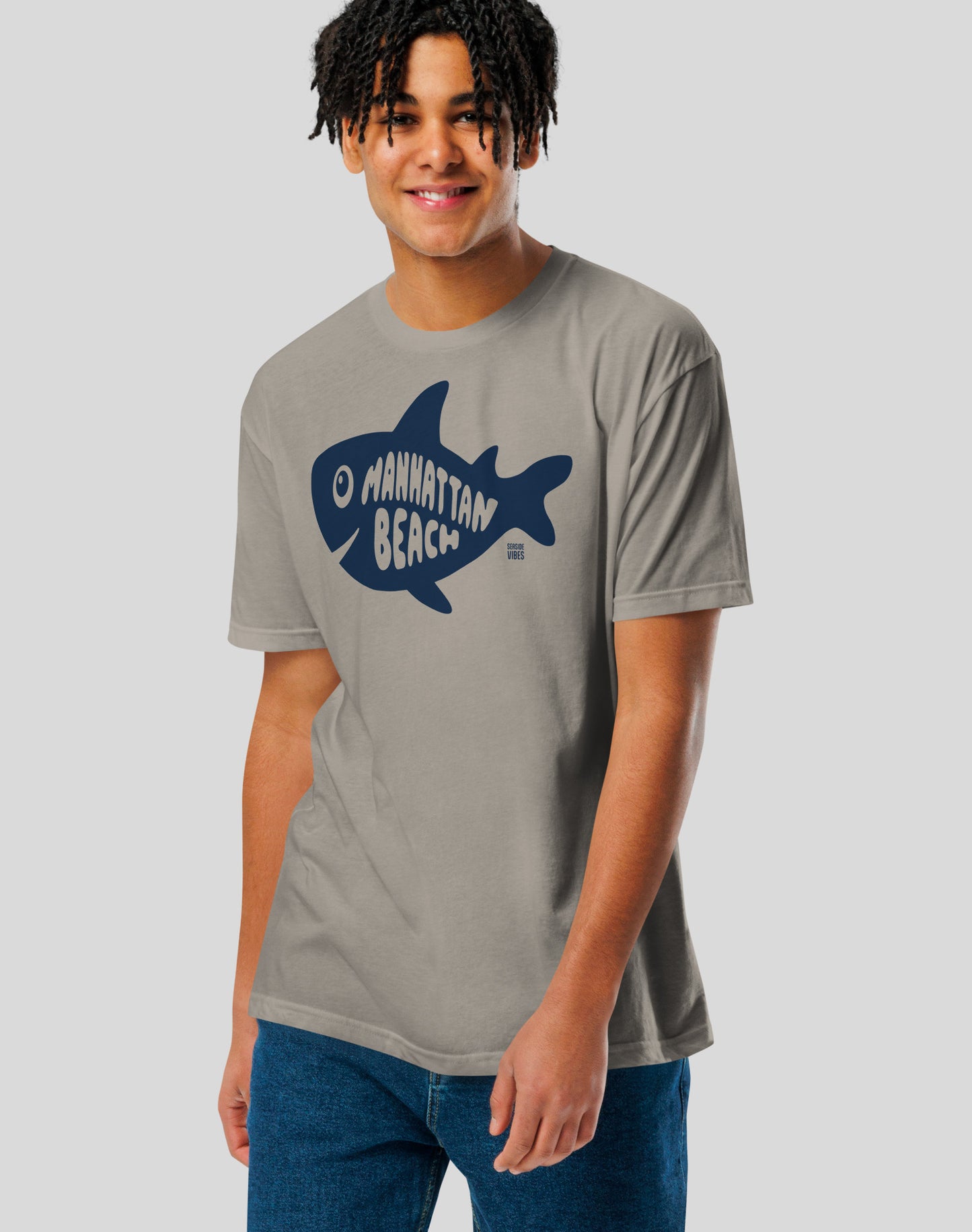 Manhattan Beach Shark Tee - Cotton Blend | Stone Grey