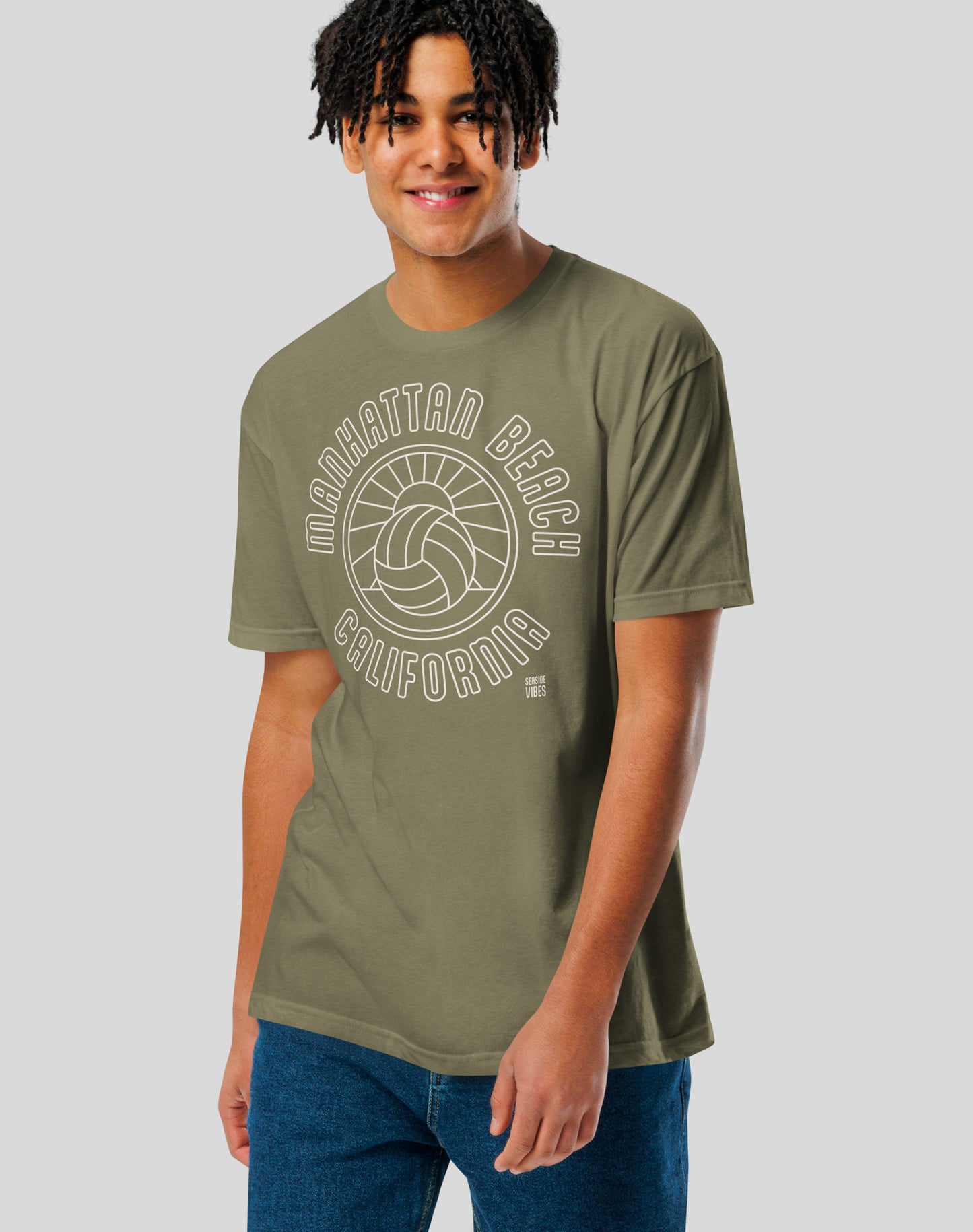 Manhattan Beach Volleyball Sunset Tee - Cotton Blend | Military Green