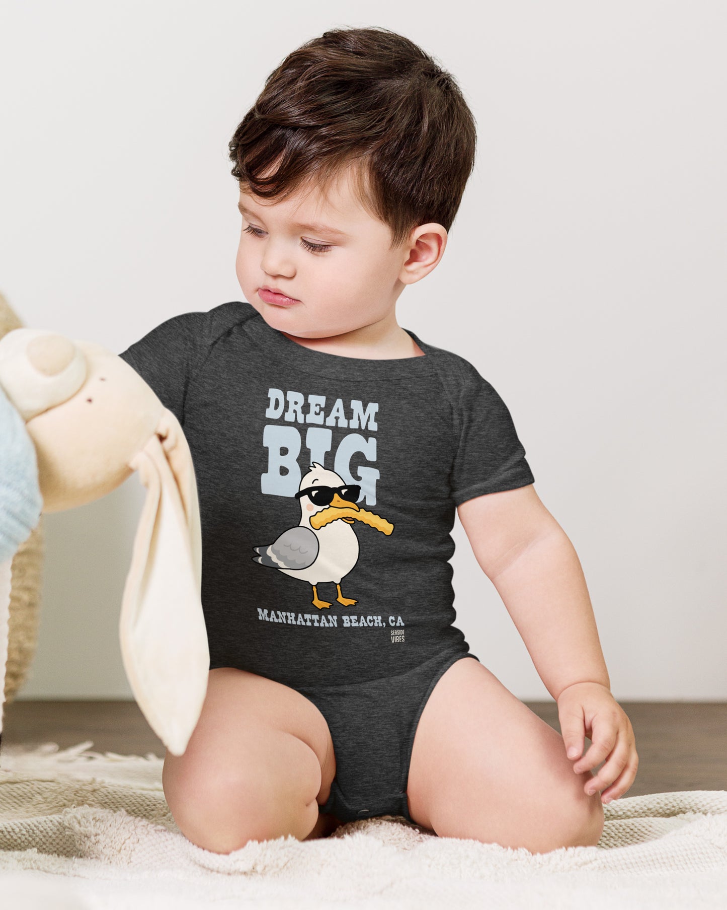 Dream Big Manhattan Beach Onesie | Dark Grey Heather