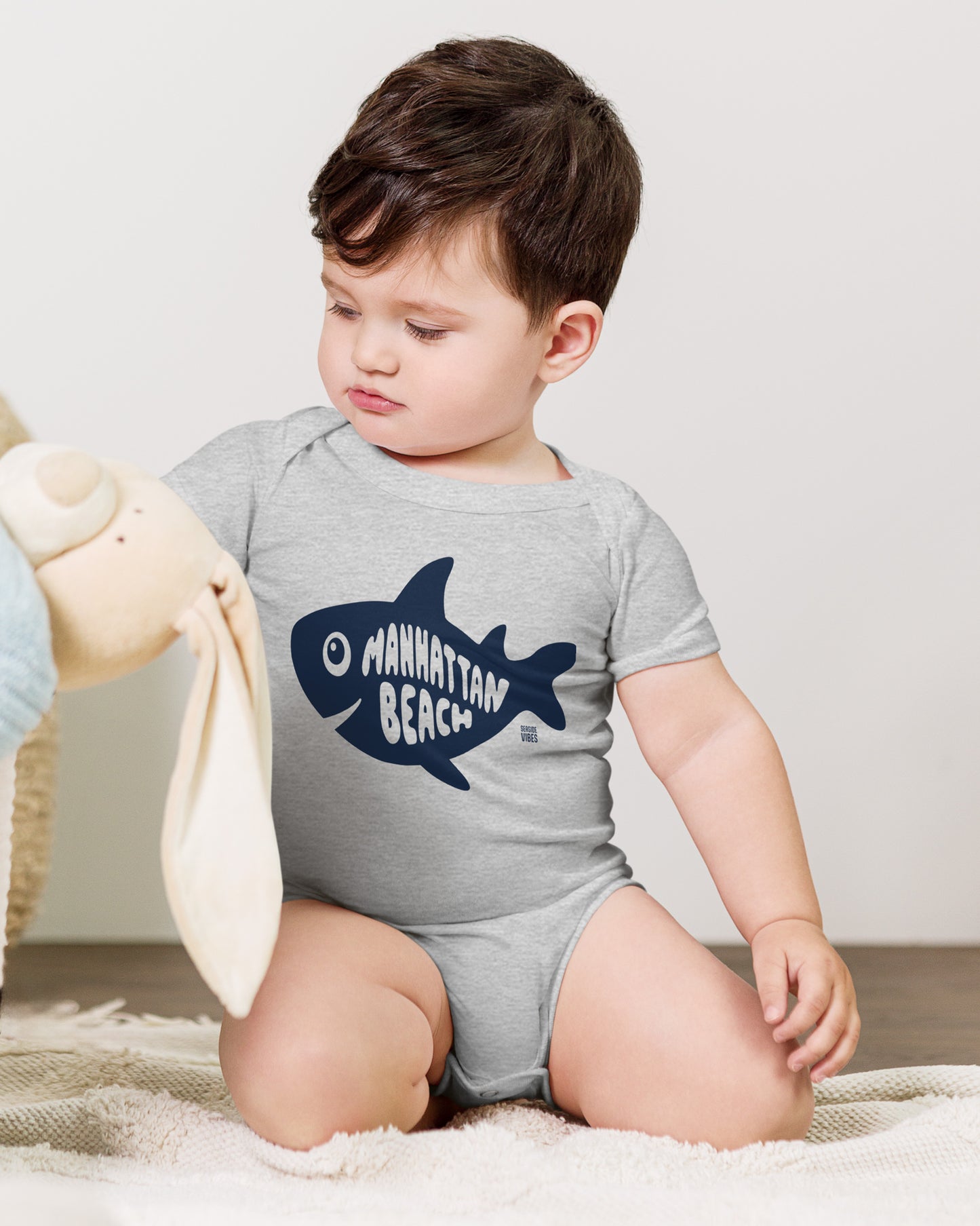 Manhattan Beach Shark Onesie | Athletic Heather