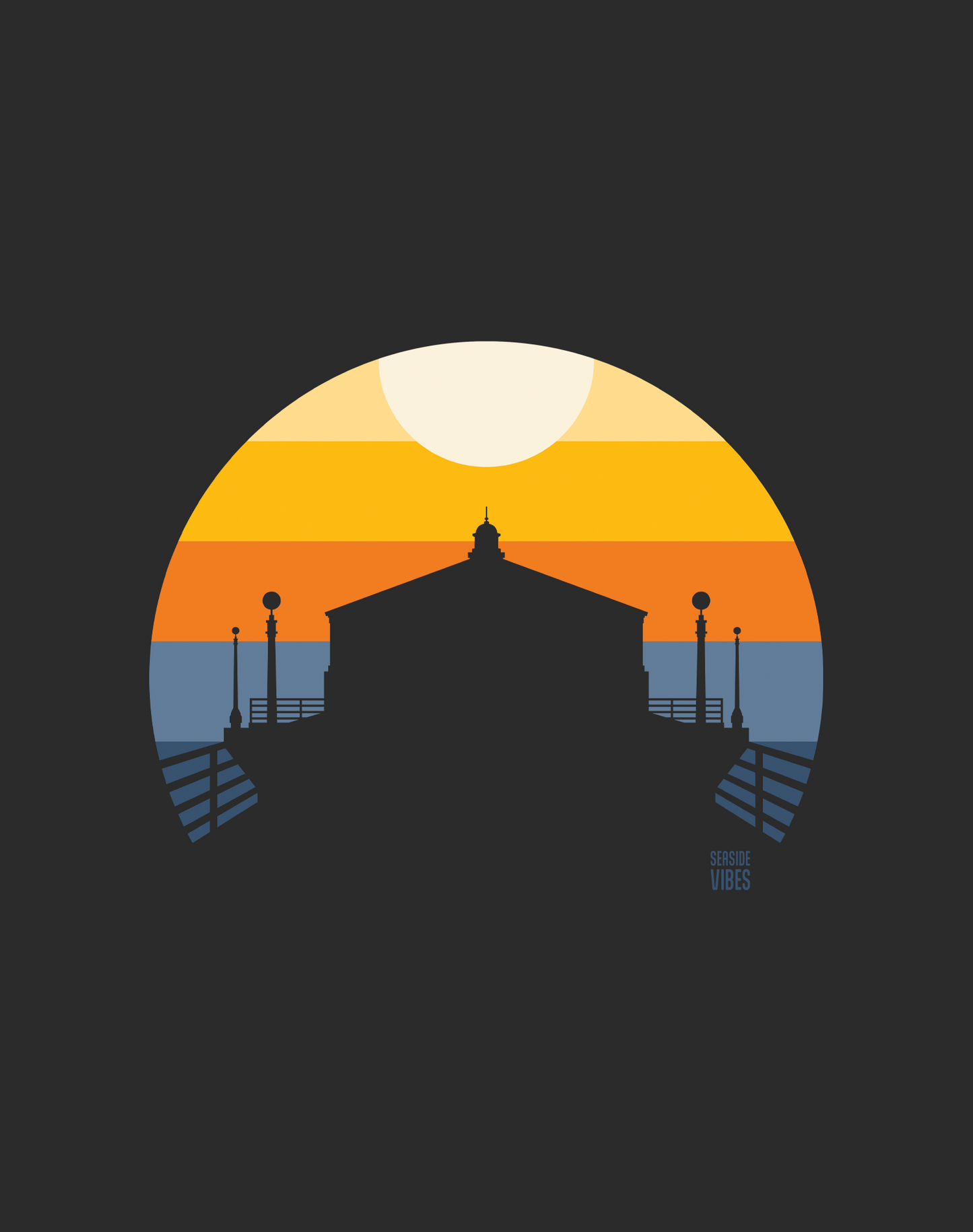 V-Neck: Manhattan Beach Pier Sunset Tee - Dark Grey Heather