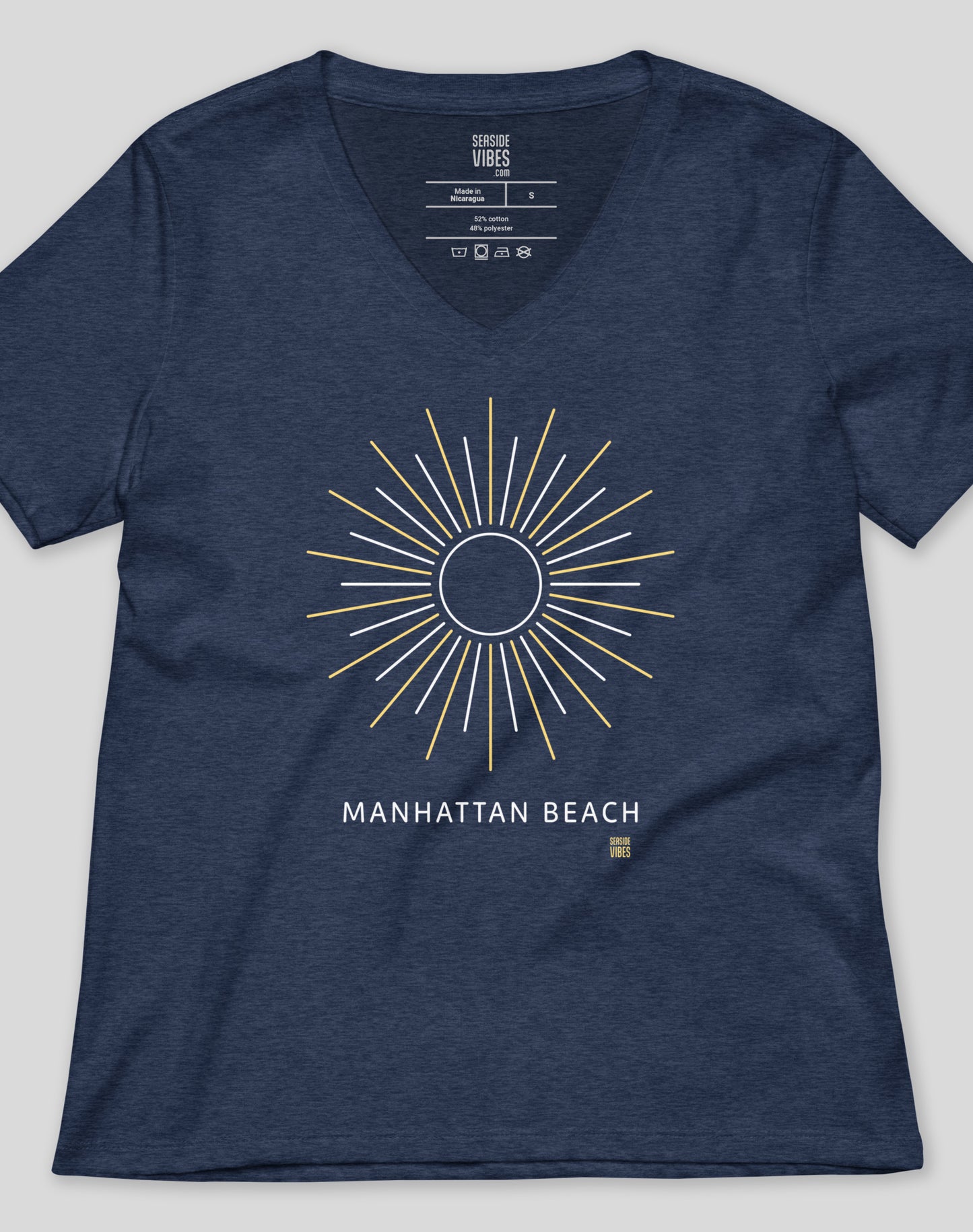 V-Neck: Manhattan Beach Sunburst Tee - Heather Navy