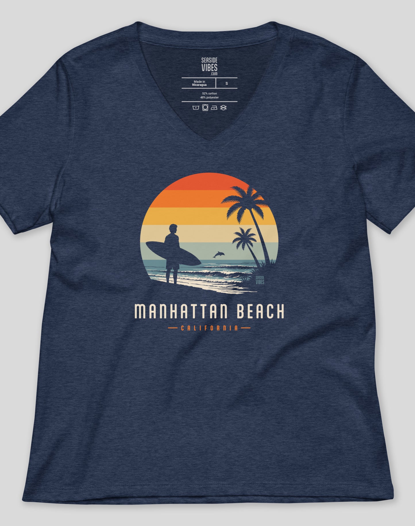 V-Neck: Manhattan Beach Away From Keyboard Tee - Heather Navy