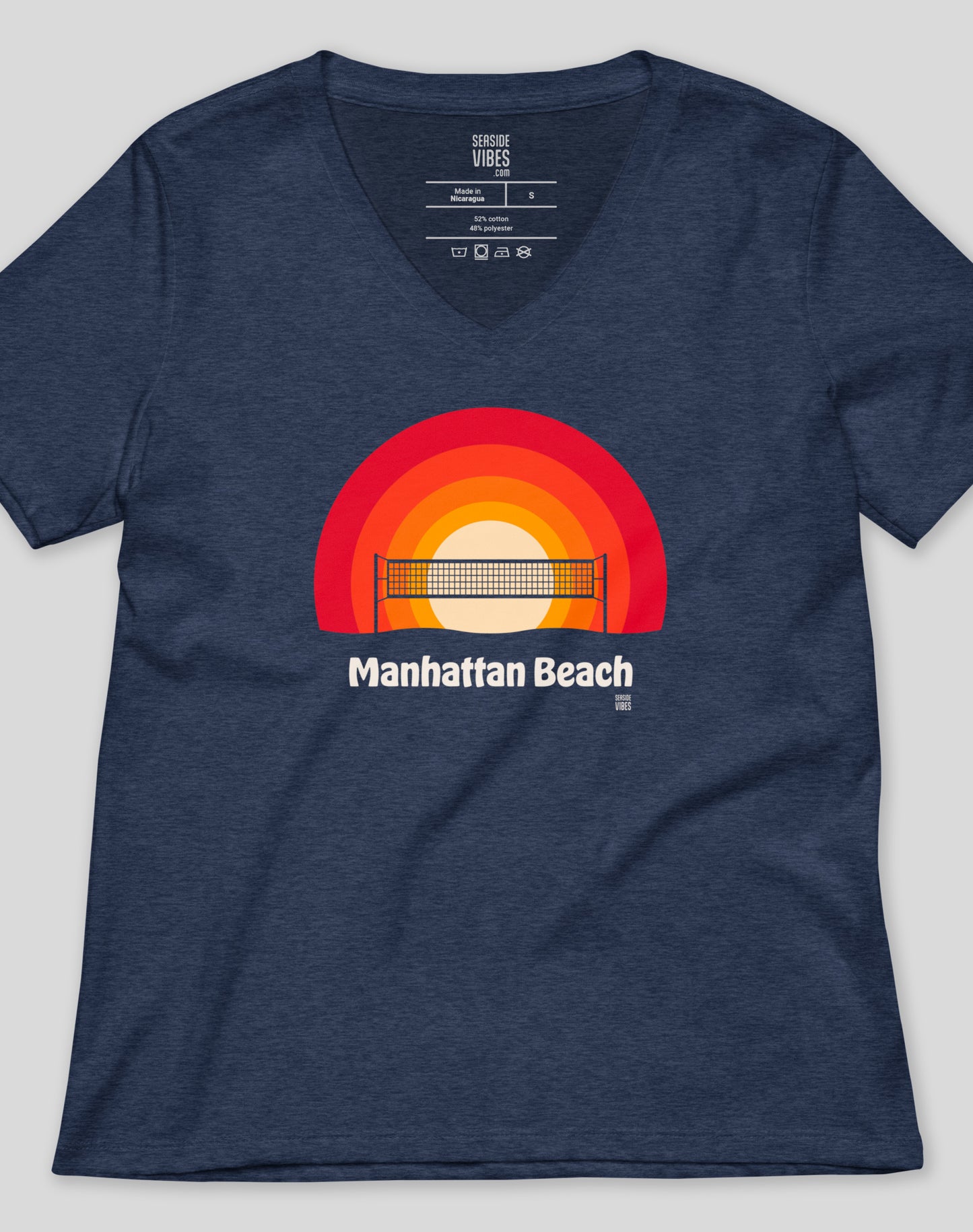 V-Neck: Manhattan Beach Sunset Tee - Heather Navy
