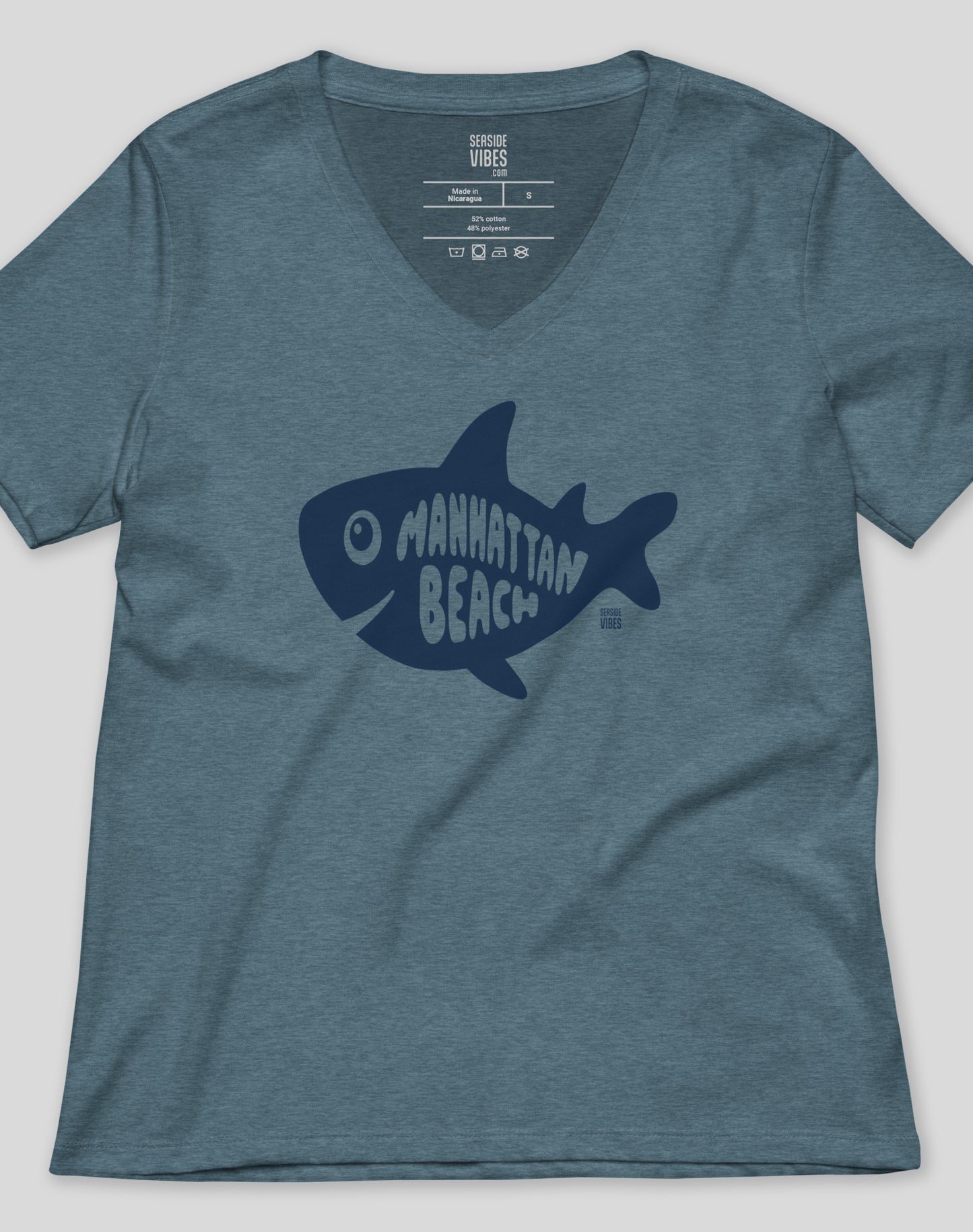 V-Neck: Manhattan Beach Shark Tee - Heather Slate