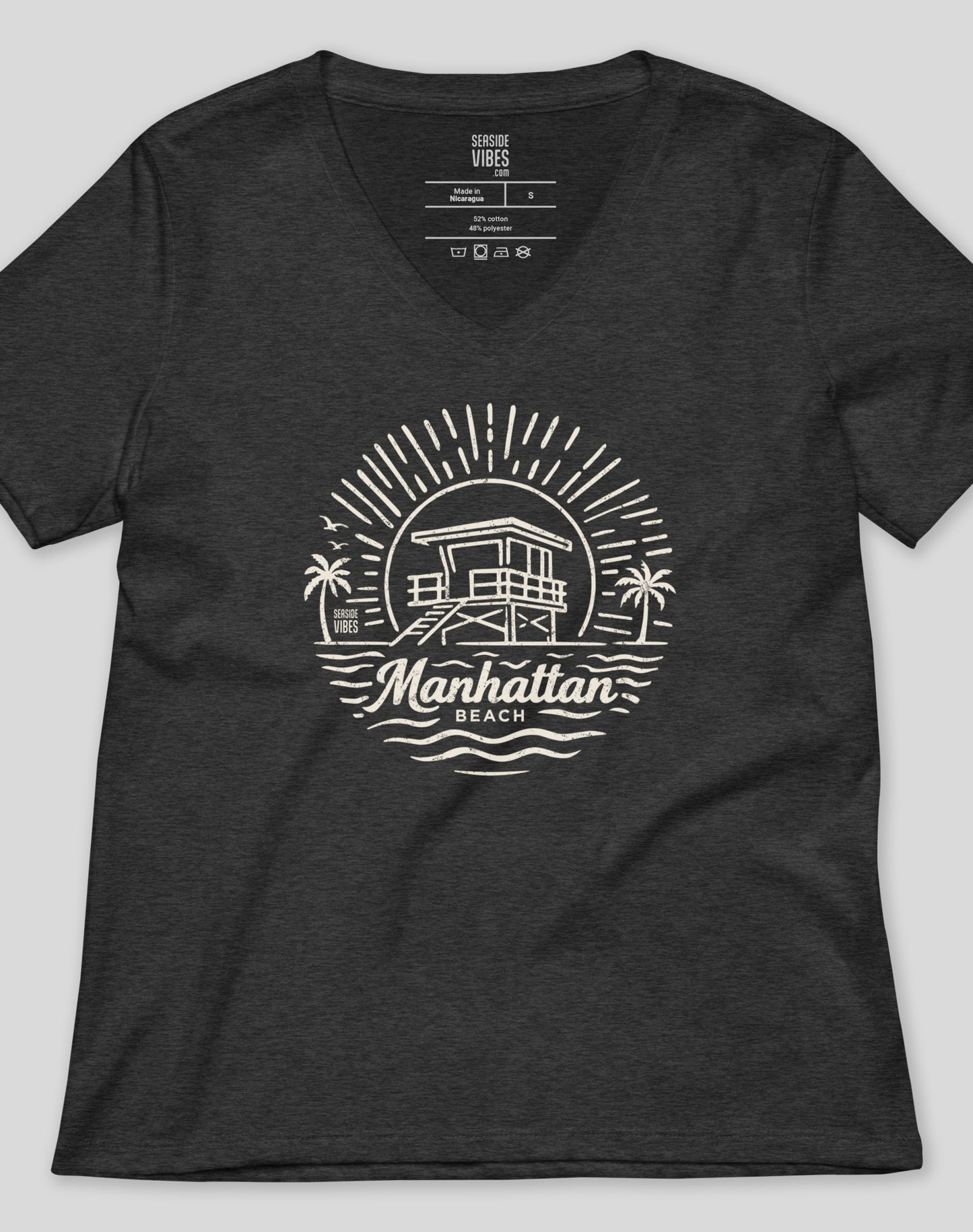 V-Neck: Manhattan Beach Sunrise Session Tee - Dark Grey Heather
