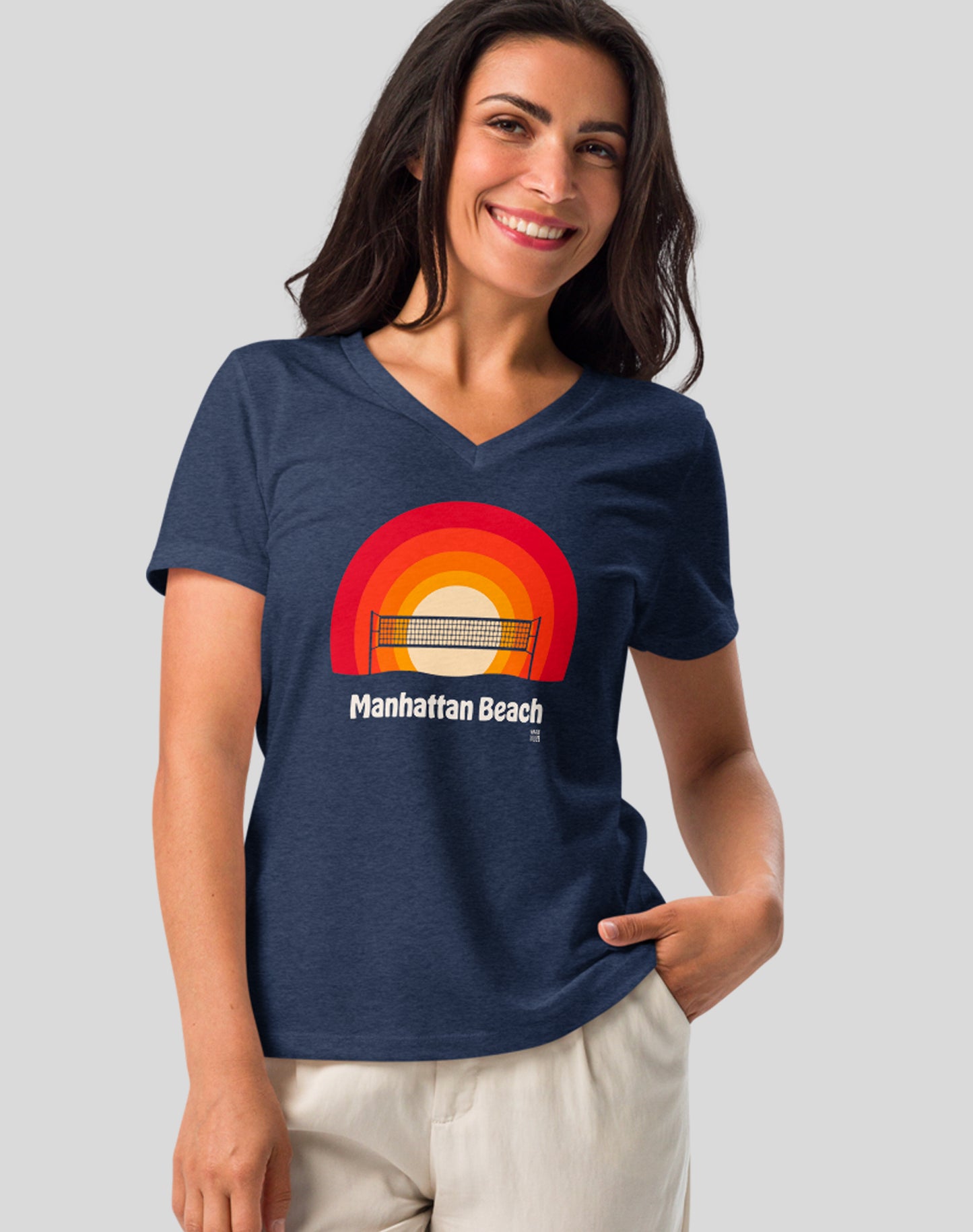 V-Neck: Manhattan Beach Sunset Tee - Heather Navy