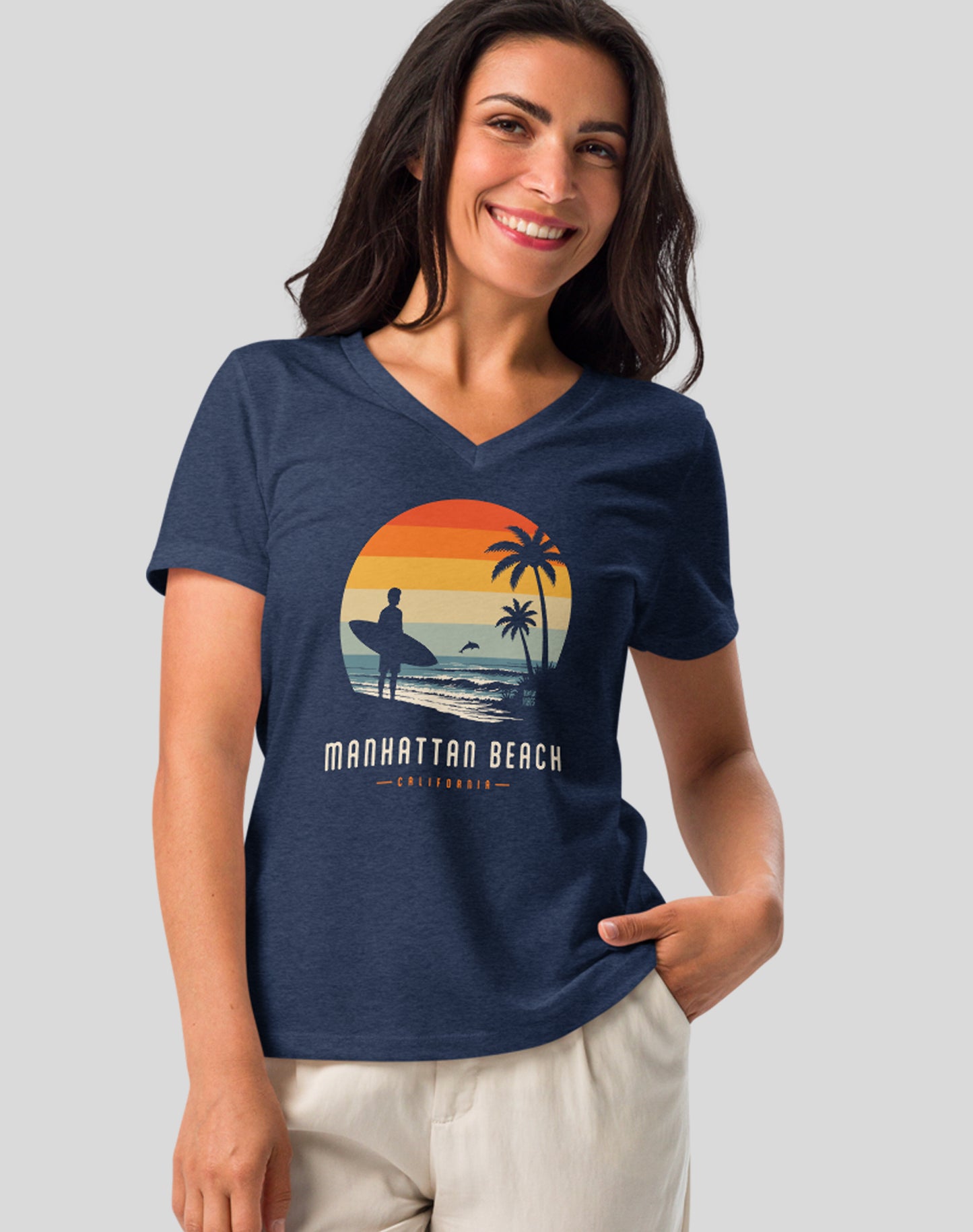 V-Neck: Manhattan Beach Away From Keyboard Tee - Heather Navy