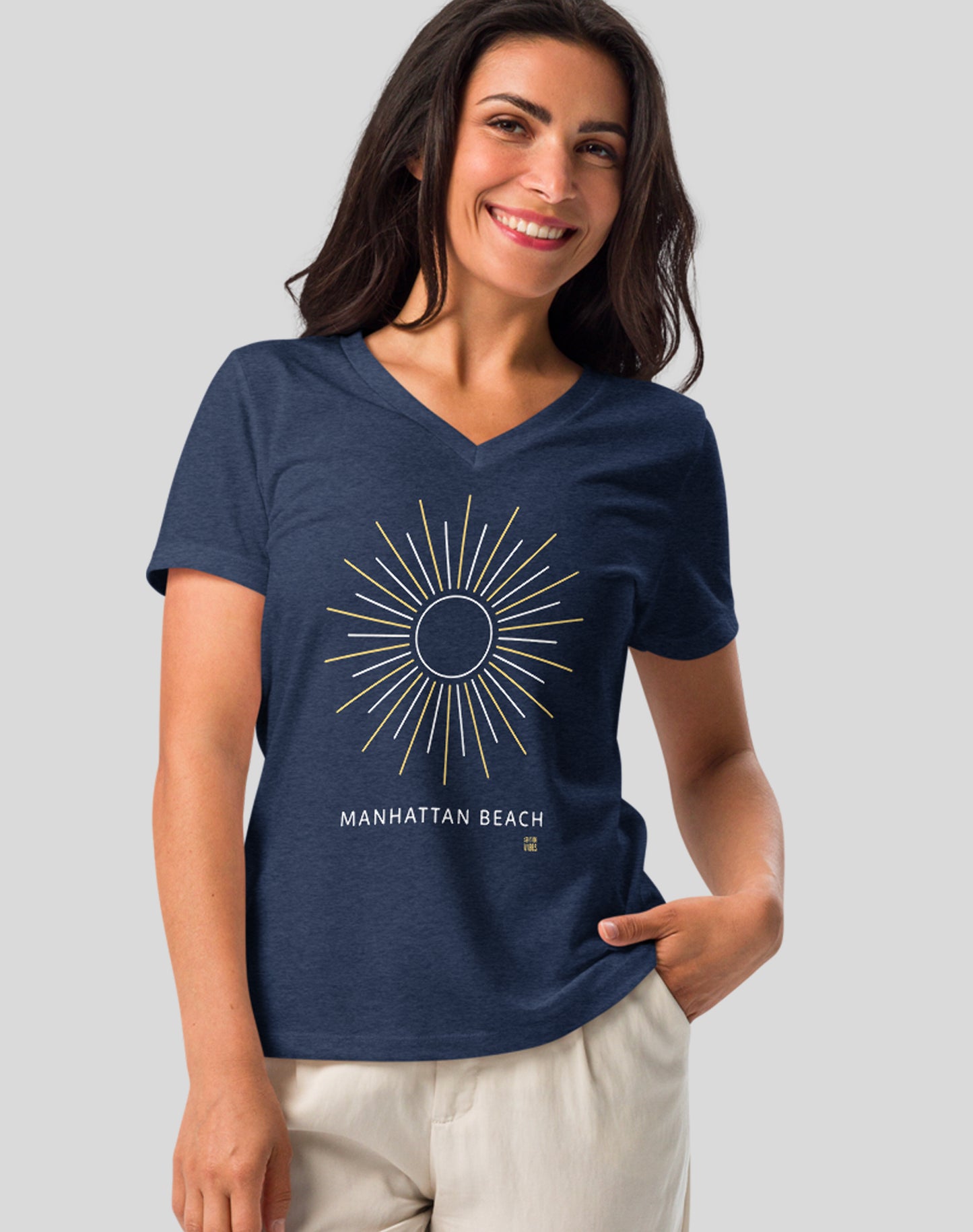 V-Neck: Manhattan Beach Sunburst Tee - Heather Navy
