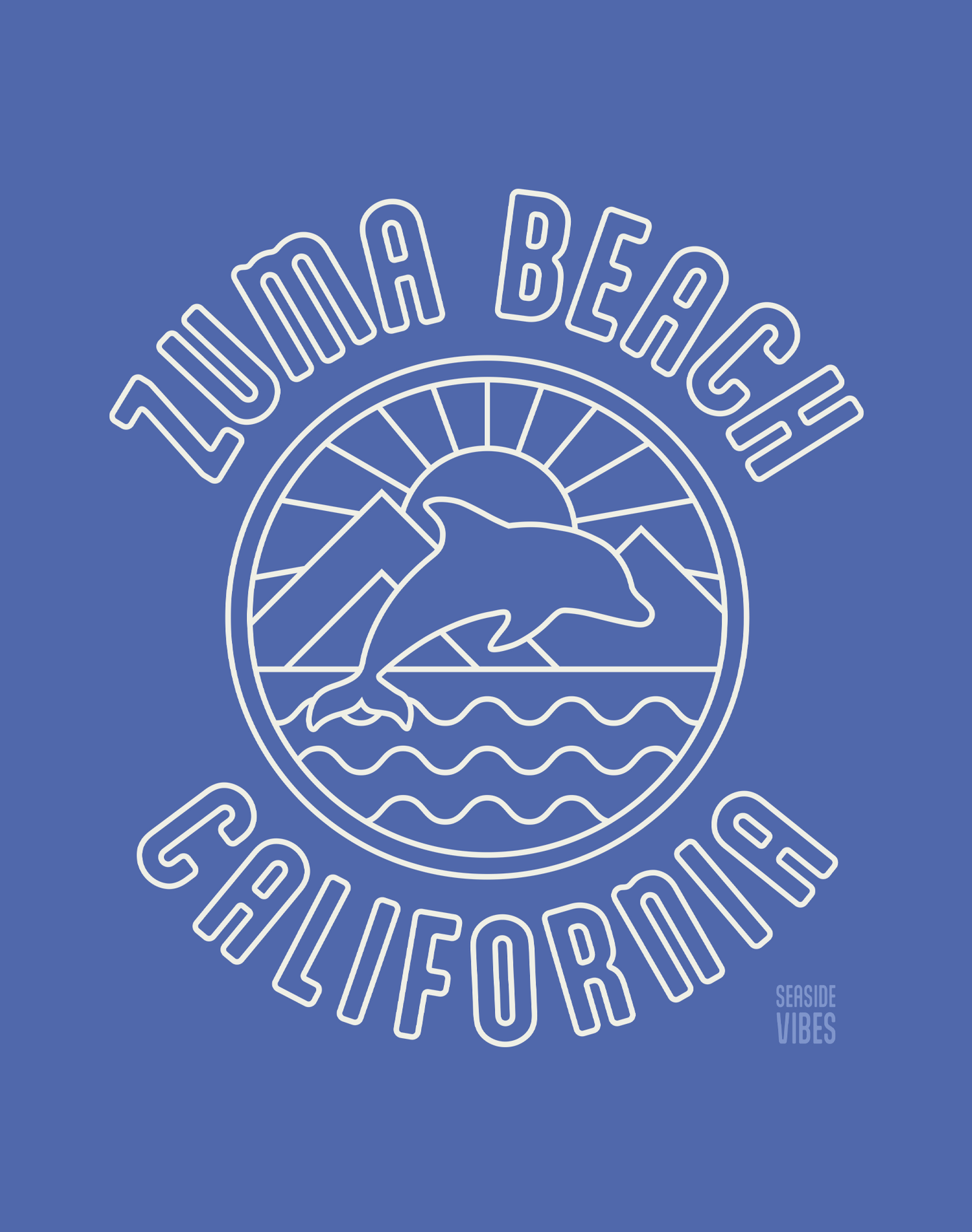 Unisex: Zuma Beach Dolphin Sunrise Tee - 100% Cotton | Mystic Blue