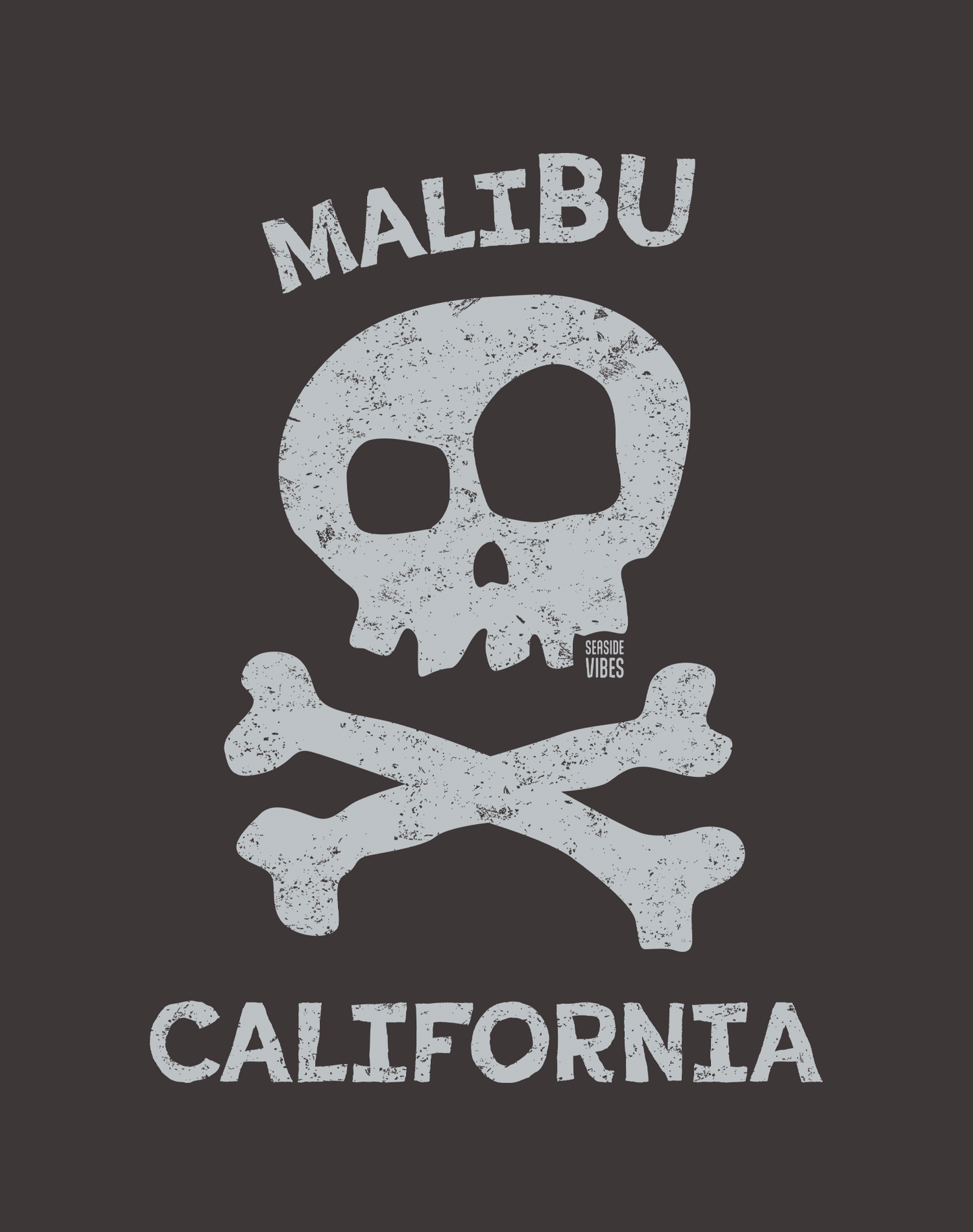 Unisex: Malibu Skull & Bones Tee - 100% Cotton | Graphite
