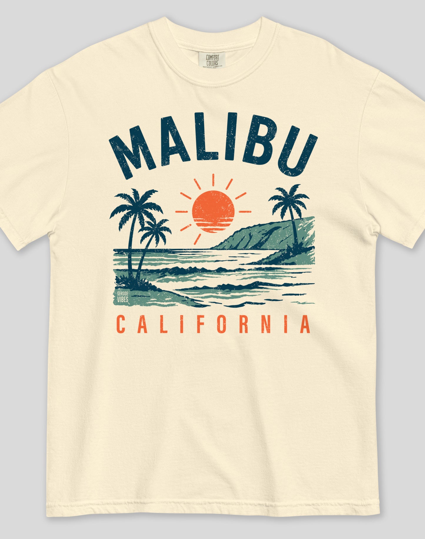 Unisex: Vintage Malibu Surf Tee - 100% Cotton | Ivory