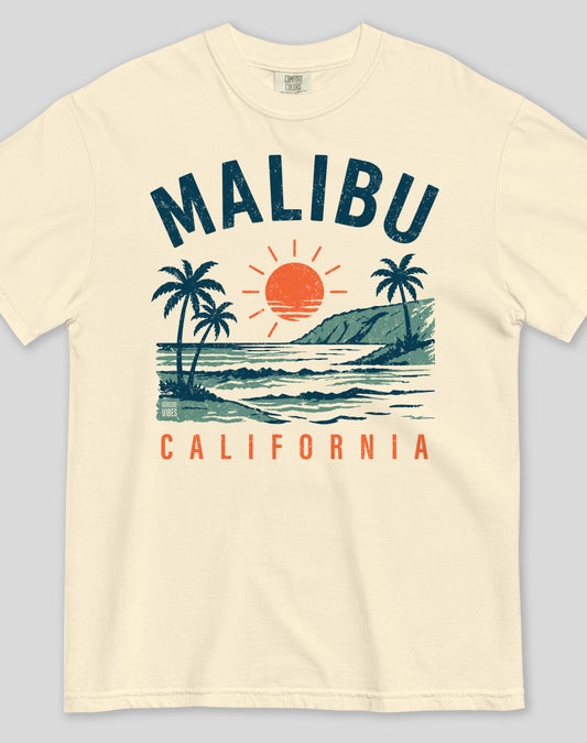 Unisex: Vintage Malibu Surf Tee - 100% Cotton | Ivory