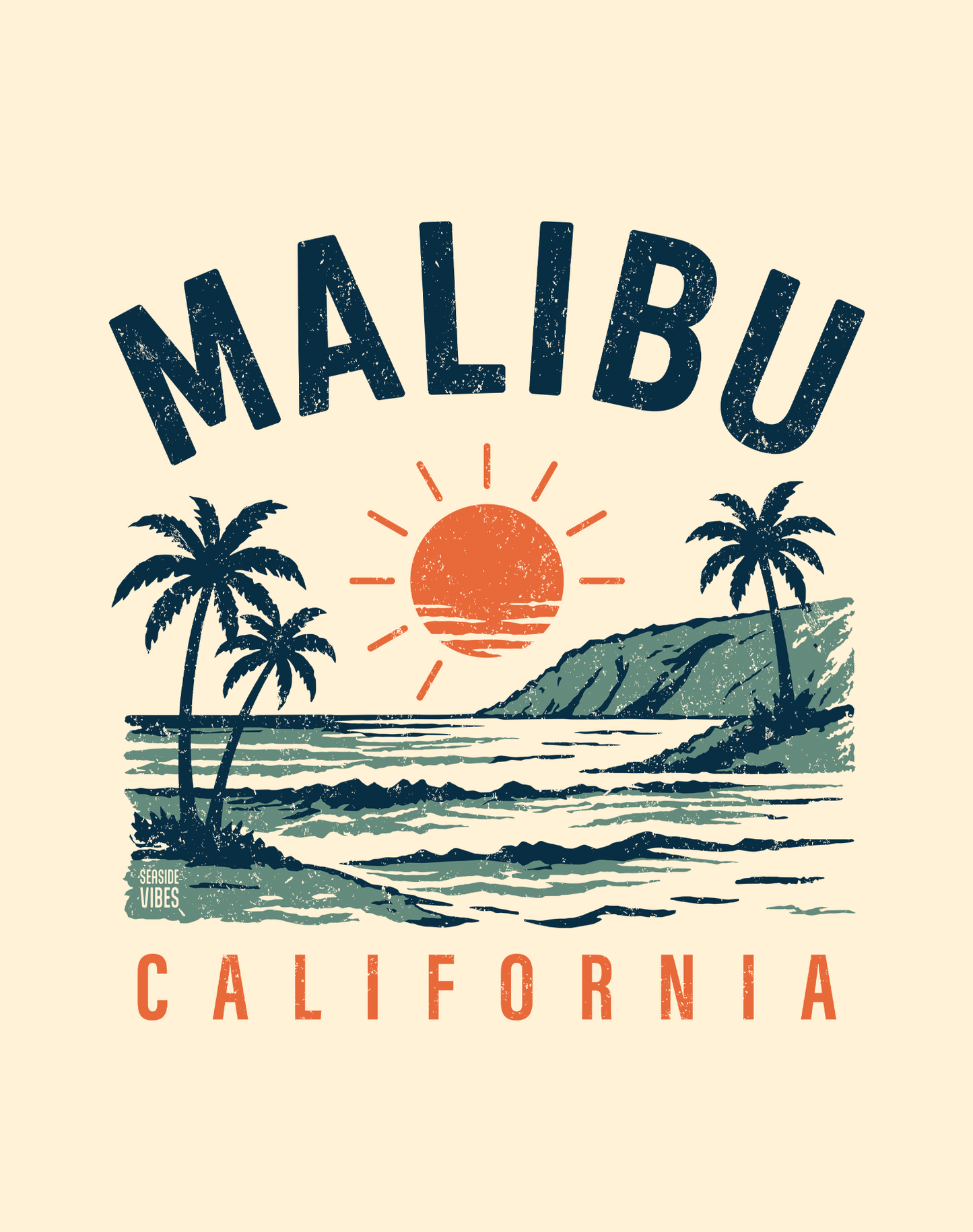 Unisex: Vintage Malibu Surf Tee - 100% Cotton | Ivory