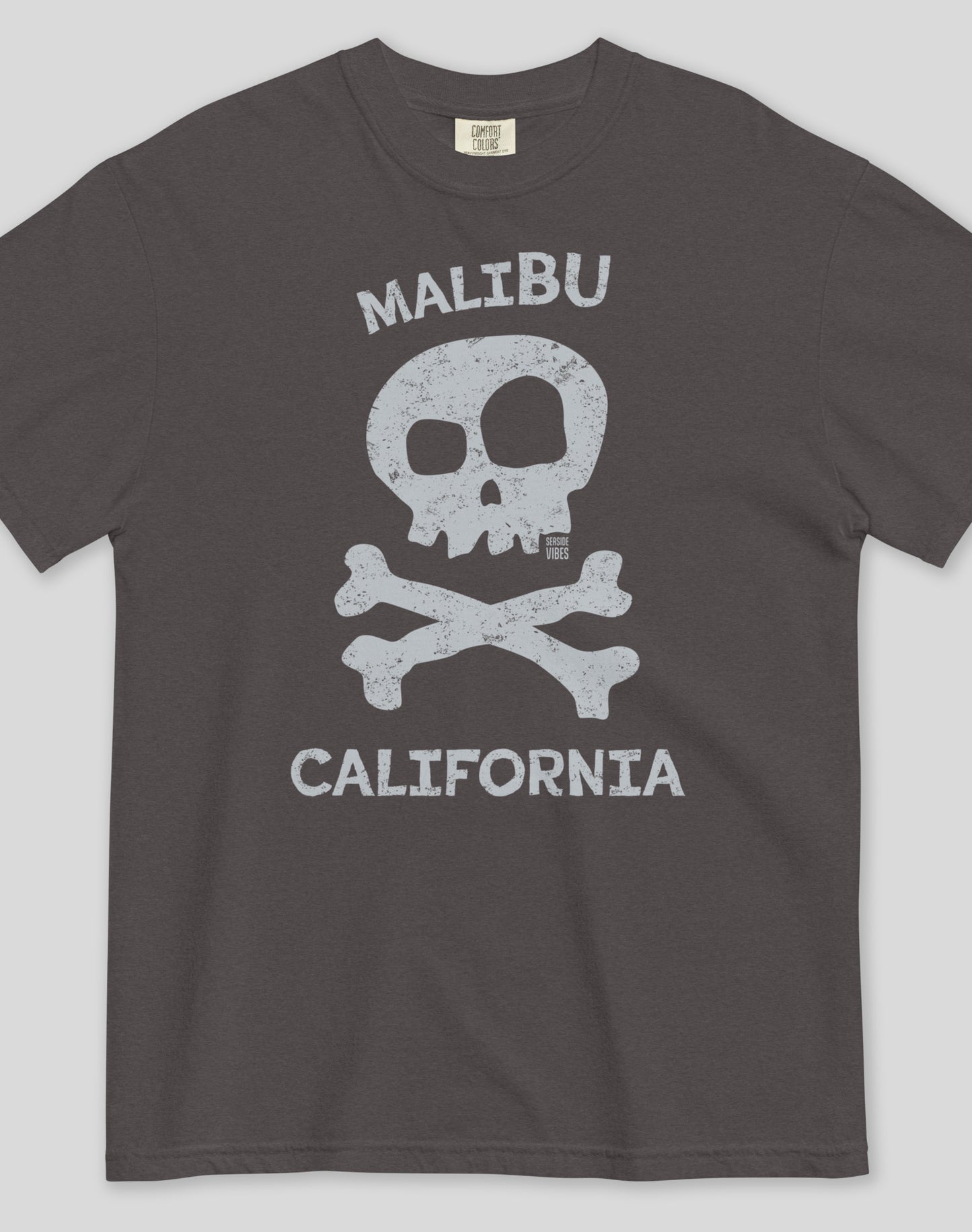 Unisex: Malibu Skull & Bones Tee - 100% Cotton | Graphite