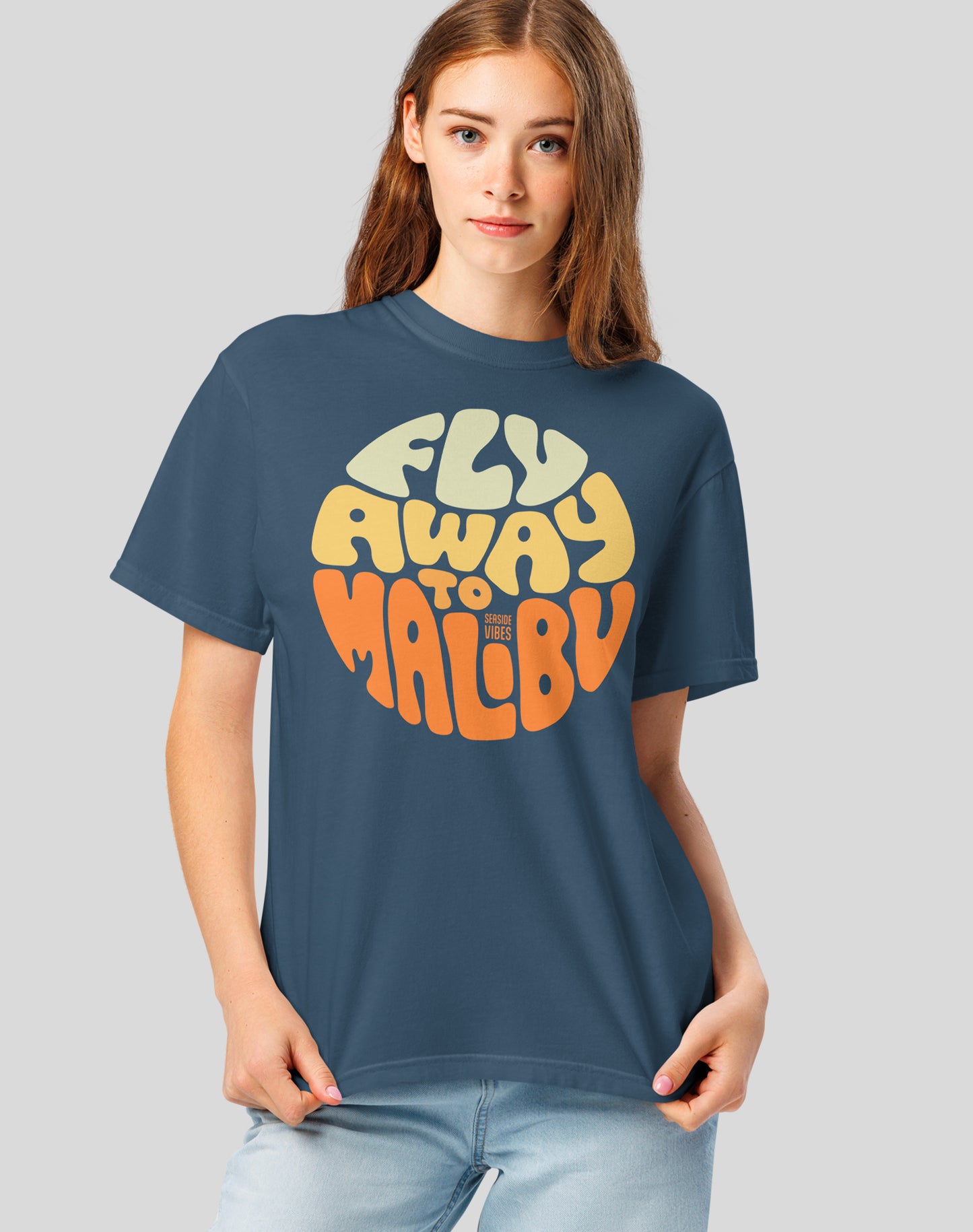 Unisex: Fly Away to Malibu Tee - 100% Cotton | Midnight