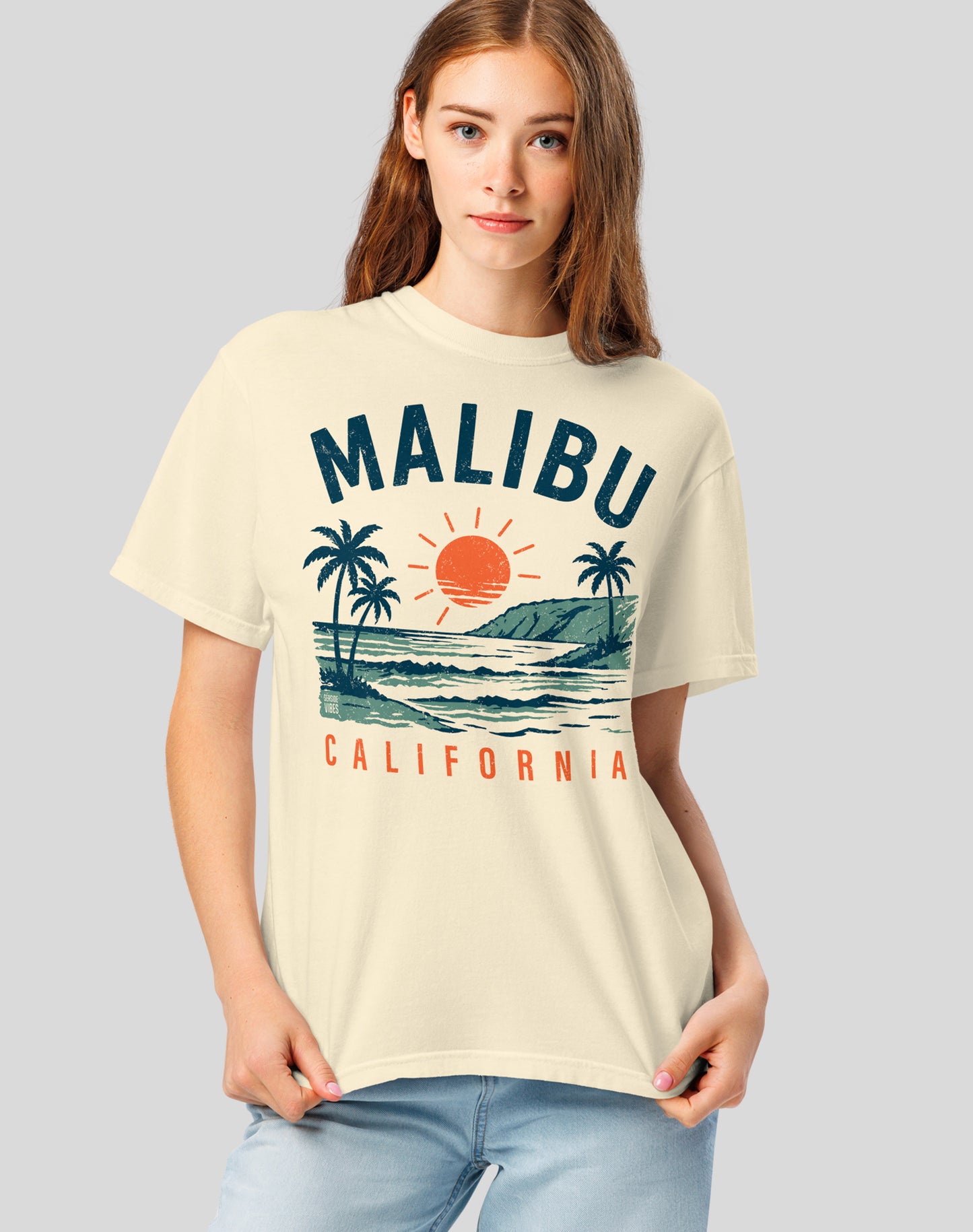 Unisex: Vintage Malibu Surf Tee - 100% Cotton | Ivory