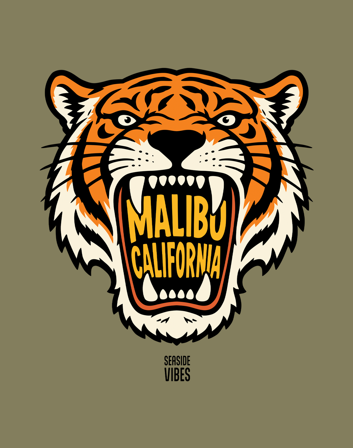 Malibu AF Tiger Tee - Cotton Blend | Military Green