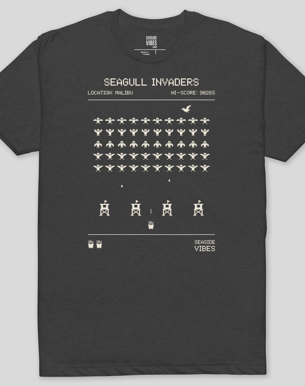 Malibu Seagull Invaders Tee - Cotton Blend | Charcoal