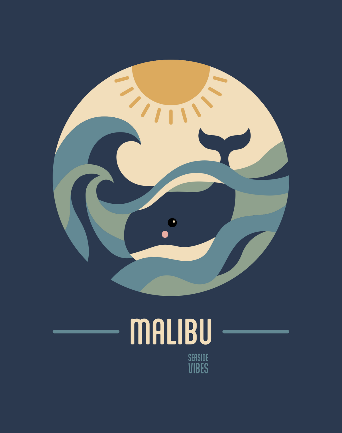 Malibu Whale Sunset Tee - Cotton Blend | Midnight Navy