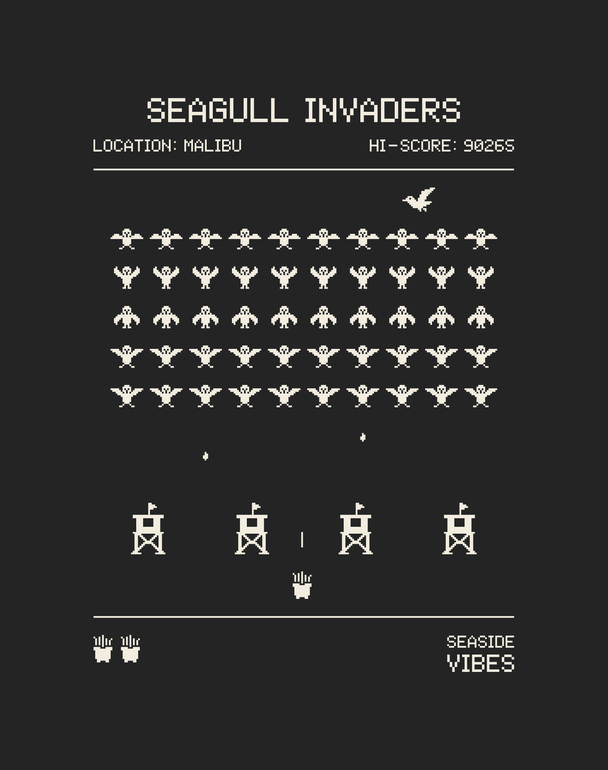 Malibu Seagull Invaders Tee - Cotton Blend | Charcoal