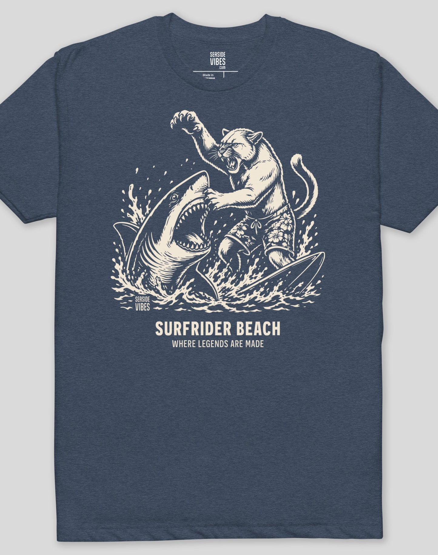Surfrider Beach Shark vs Mountain Lion Legends Tee - Cotton Blend | Midnight Navy