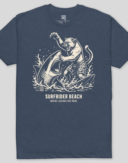 Surfrider Beach Shark vs Mountain Lion Legends Tee - Cotton Blend | Midnight Navy