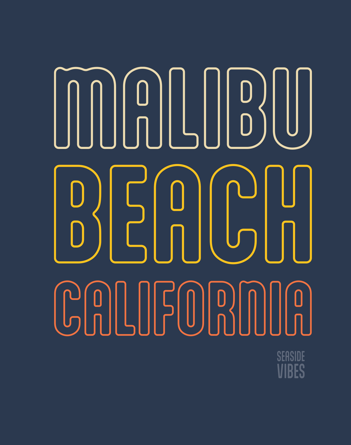 Malibu Beach Neon Tee - Cotton Blend | Midnight Navy
