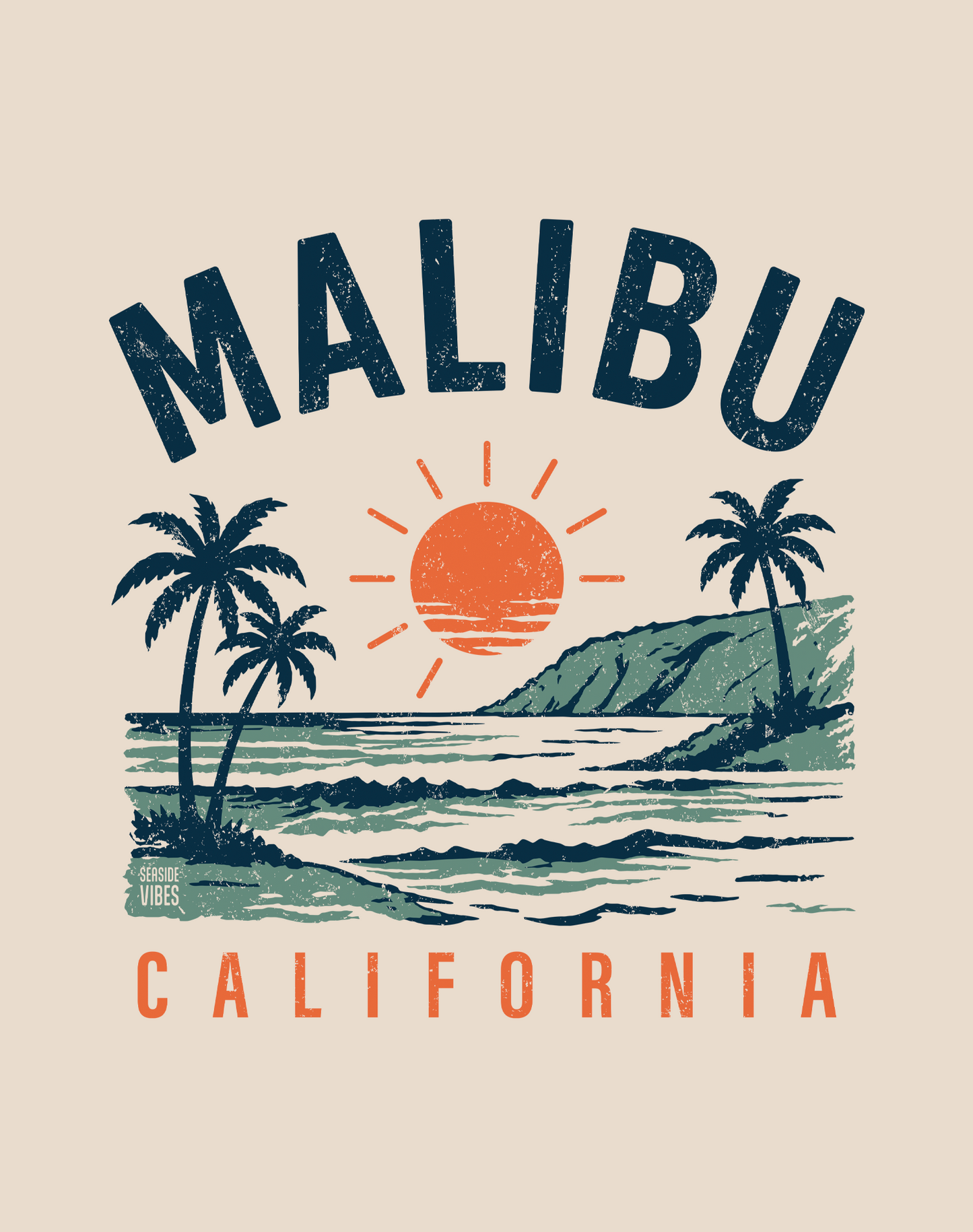 Malibu Vintage Surf Tee - Cotton Blend | Sand