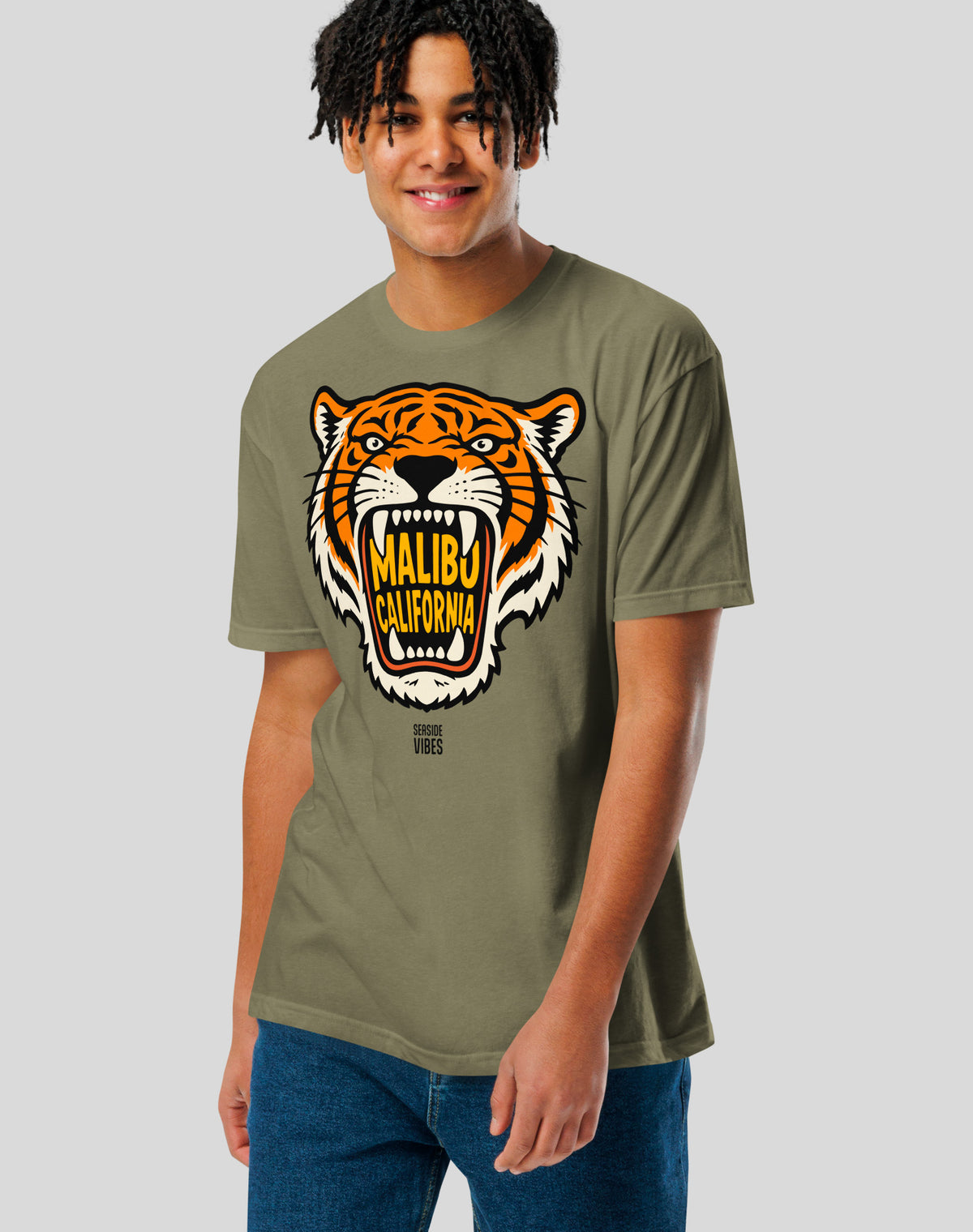 Malibu AF Tiger Tee - Cotton Blend | Military Green