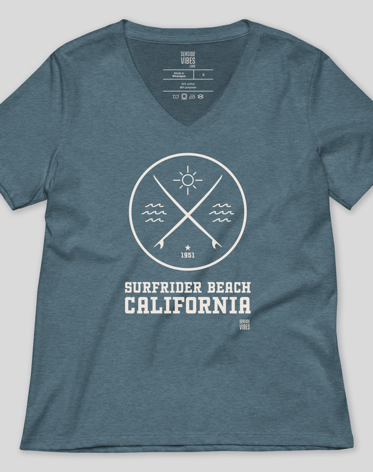 V-Neck: Surfrider Beach Surf Tee - Heather Slate