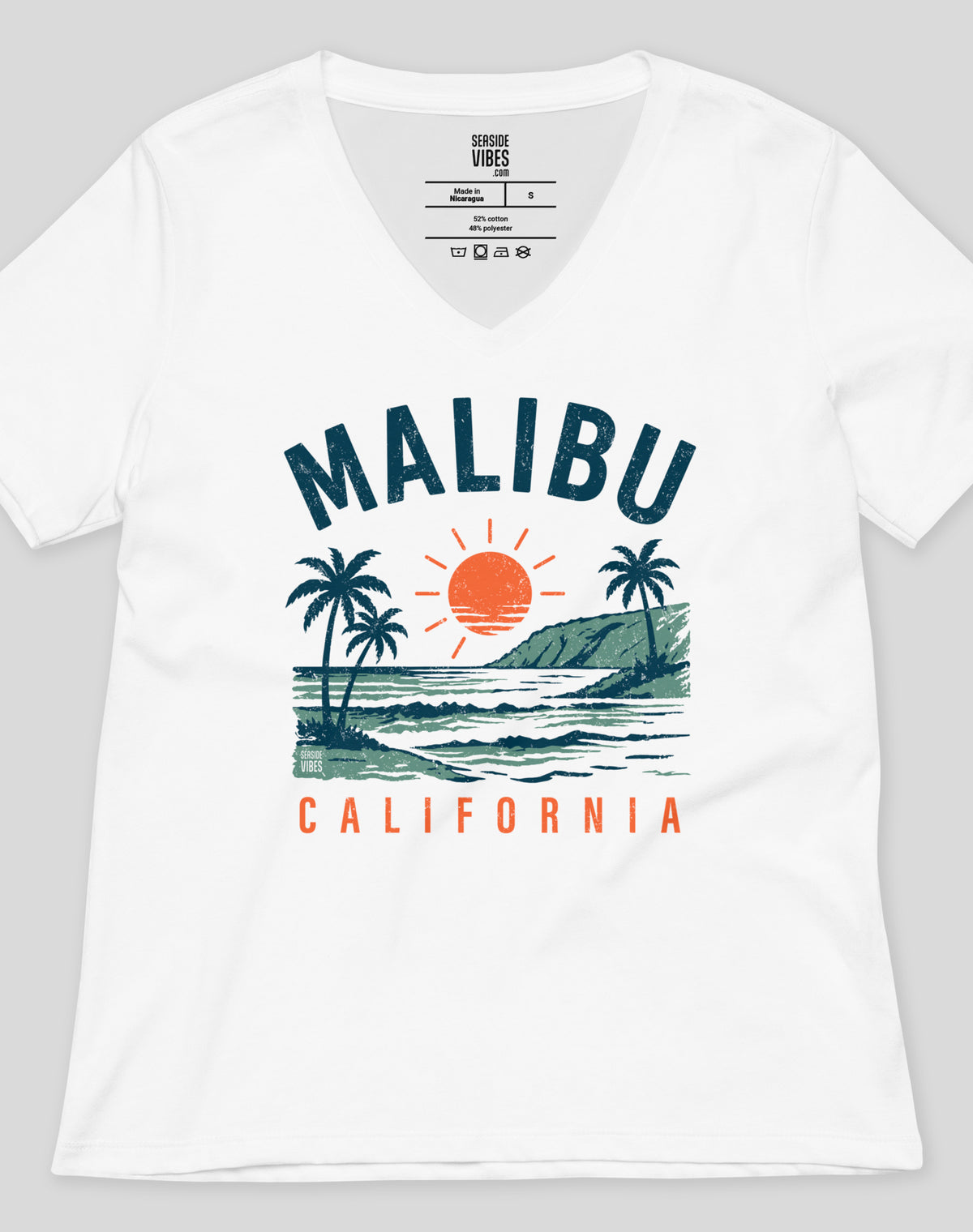 V-Neck: Malibu Vintage Surf Tee - White