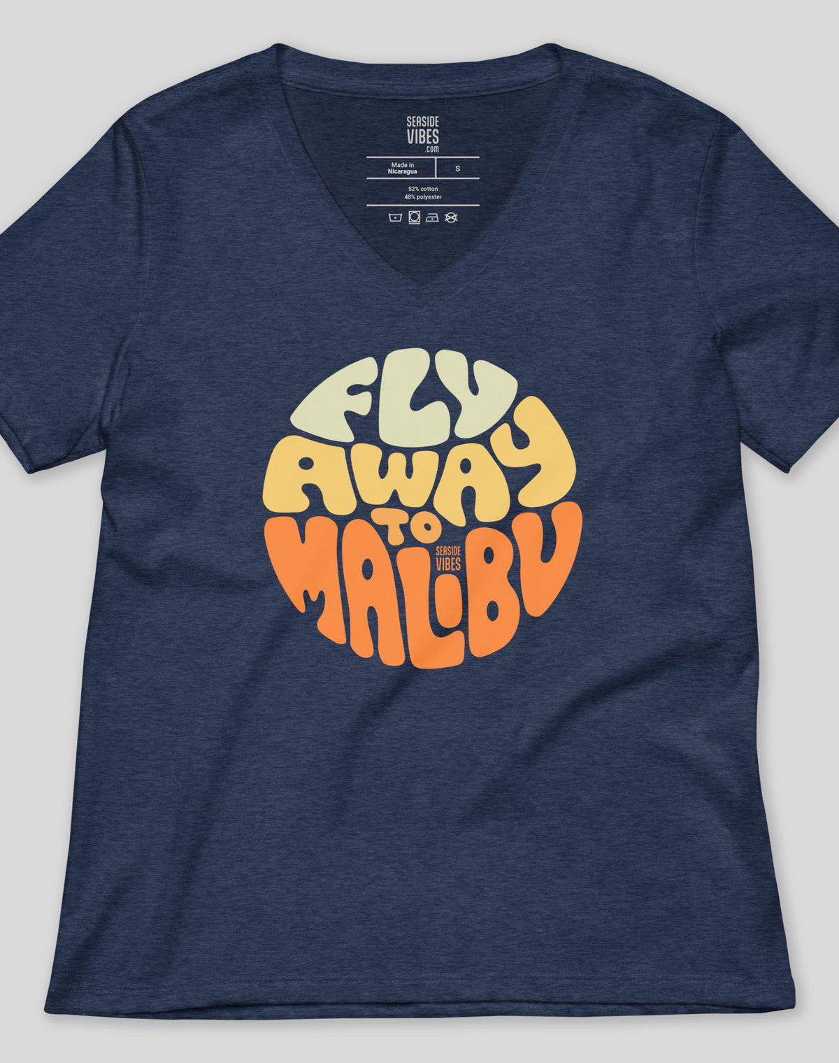 V-Neck: Fly Away to Malibu Tee - Heather Navy